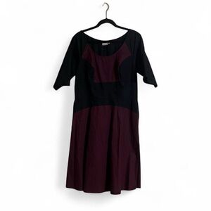 eShakti Dress Sz 16W/1XL Colorblock 100% Cotton A-line Fit&Flare Elastic Waist